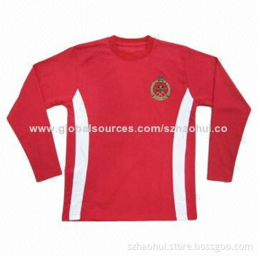 Men's Red Cotton Embroidery Long Sleeve T-shirt, Sportswear, XS-3XL Sizes